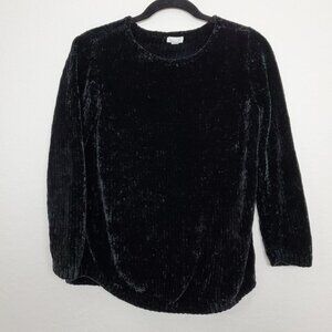 J. Jill Women's Chenille Sweater Size S Petite Black Crew Neck Chunky